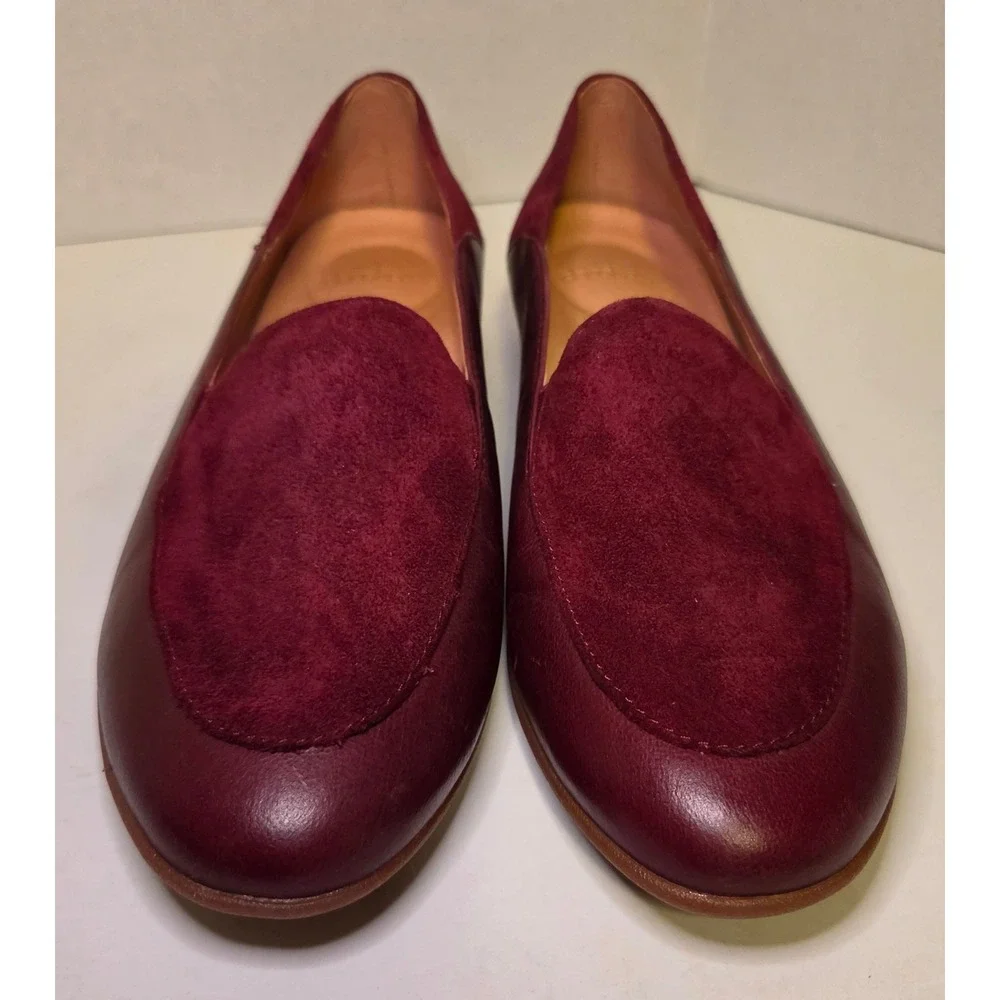 Dansko Lace Slip On Loafers Wine Glazed Kid Leather Suede 38/7.5 Comfort Preppy